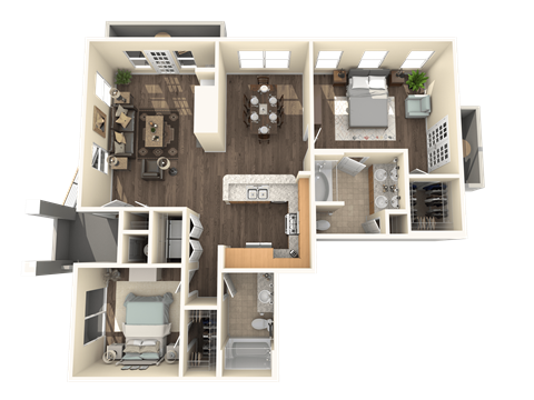 Floor plan for 2 beds, 2 baths, 1463 sqft